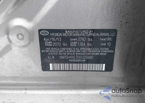 2013 Hyundai Elantra Gls из США, поврежденный, VIN 5NPDH4AE2DH329982